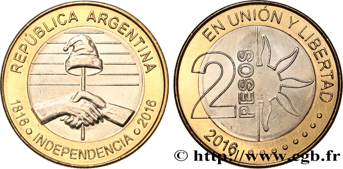 ARGENTINA 2 Pesos bicentaire de l’indépendance 2016  MS 