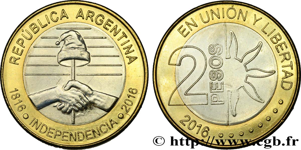ARGENTINE 2 Pesos bicentaire de l’indépendance 2016  SPL 