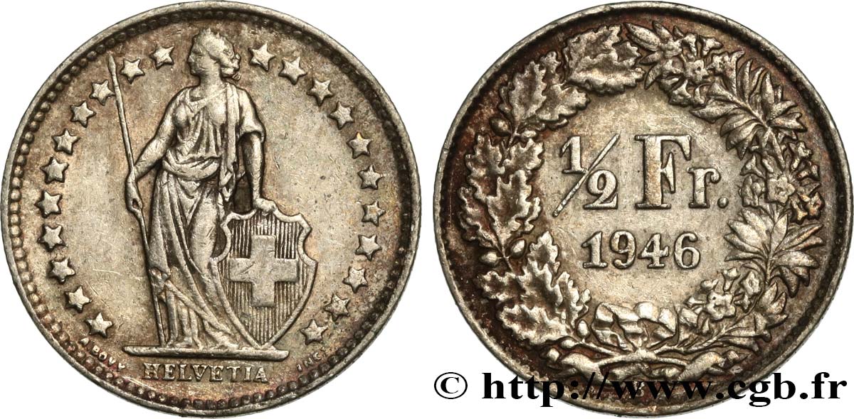 SWITZERLAND 1/2 Franc Helvetia 1946 Berne - B AU 