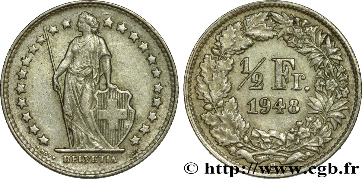 SVIZZERA  1/2 Franc Helvetia 1948 Berne SPL 