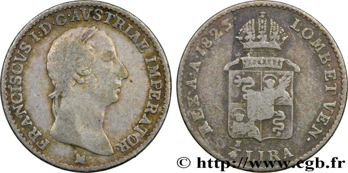 ITALIA - LOMBARDIA-VENETO 1/4 Lire 1823 Milan q.BB 