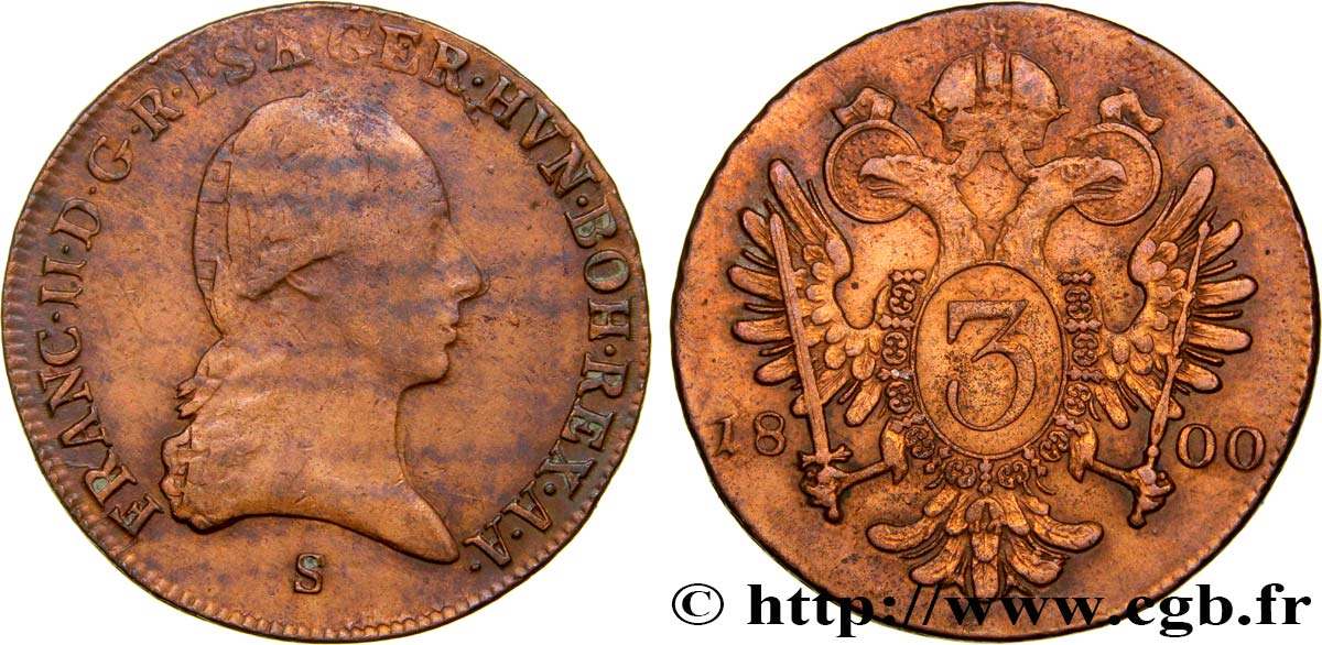 AUSTRIA 3 Kreuzer François II 1800 Schmollnitz q.BB 