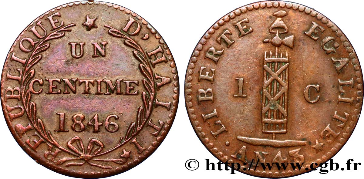 HAITI 1 Centime faisceau, an 43 1846  BB 