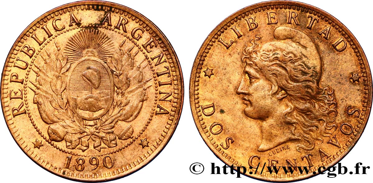 ARGENTINA 2 Centavos “Liberté” 1890  q.SPL 