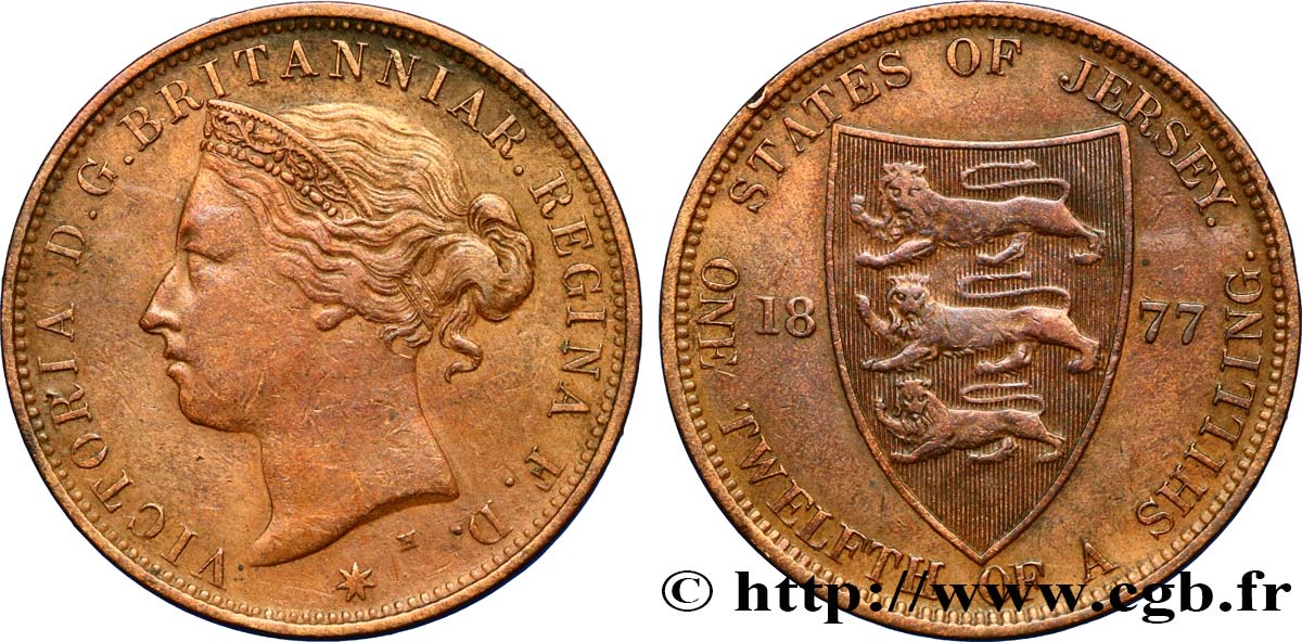 JERSEY 1/12 Shilling Victoria 1877 Heaton TTB 