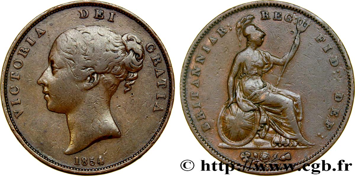 UNITED KINGDOM 1 Penny Victoria “tête jeune” 1854  VF 