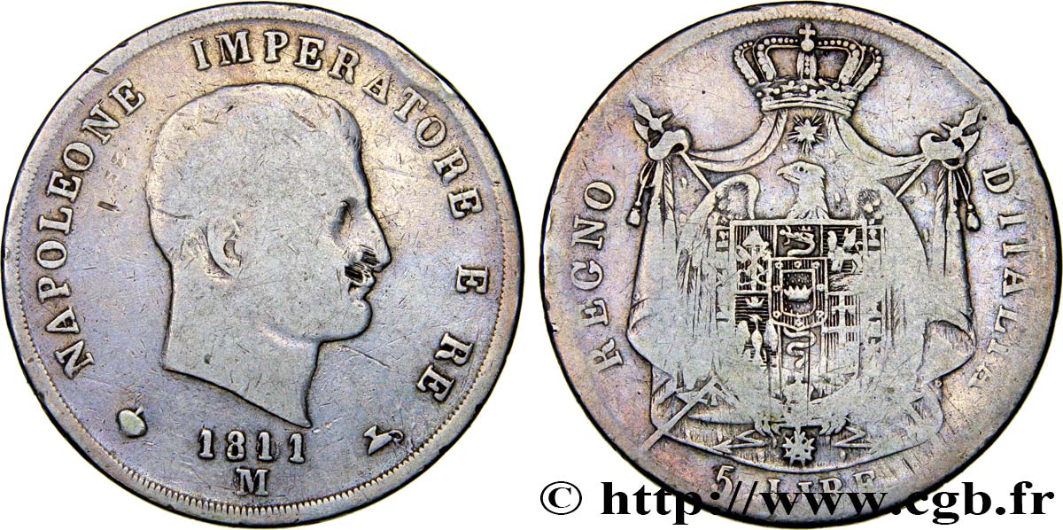 ITALIEN - Königreich Italien - NAPOLÉON I. 5 Lire 1811 Milan S 