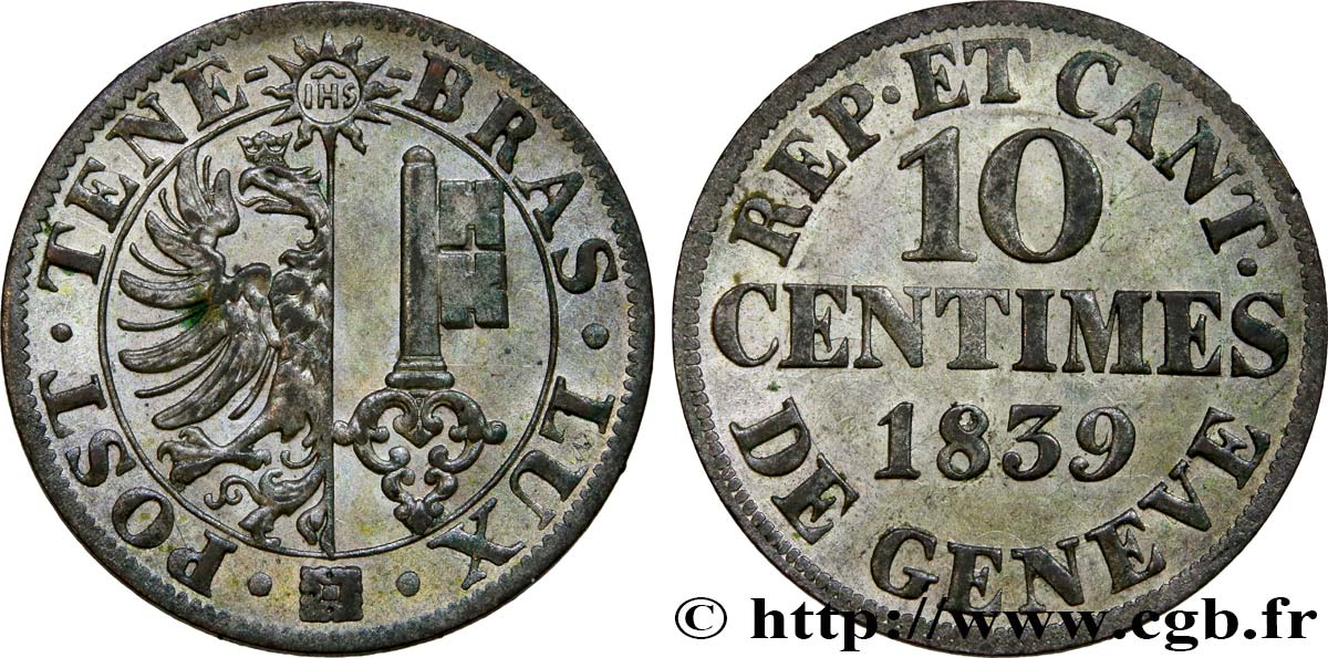 SCHWEIZ - REPUBLIK GENF 10 Centimes 1839  VZ 