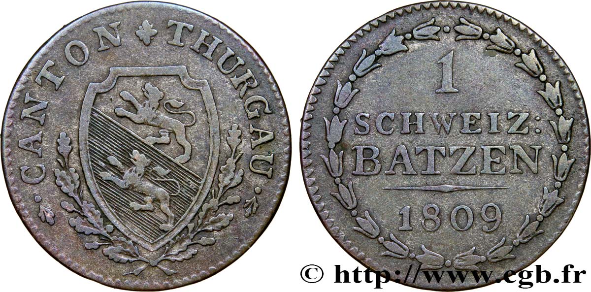 SWITZERLAND - CANTON OF THURGAU 1 Batzen 1809  VF 