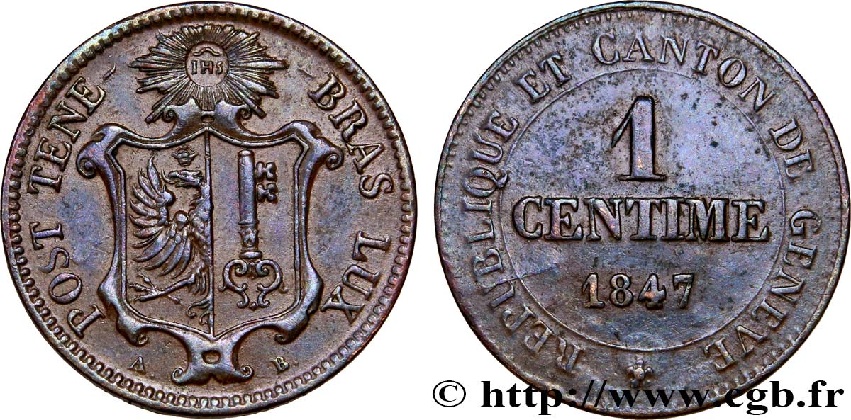 SVIZZERA - REPUBBLICA DE GINEVRA 1 Centime 1847  BB 
