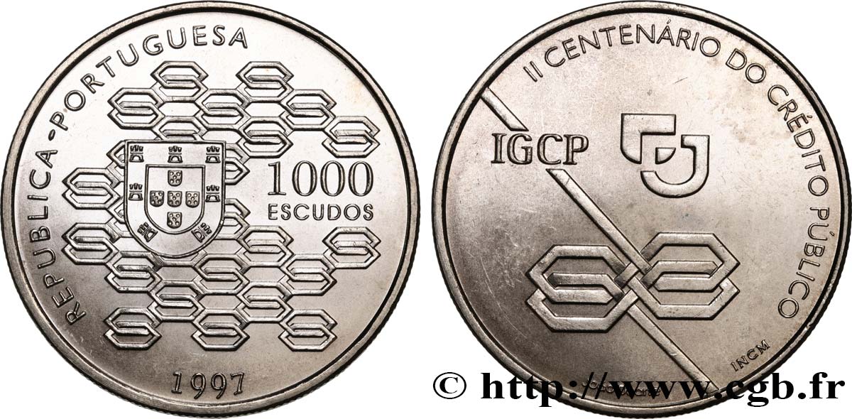 PORTUGAL 1000 Escudos 2e Centenaire du Credito Publico 1997  MS 