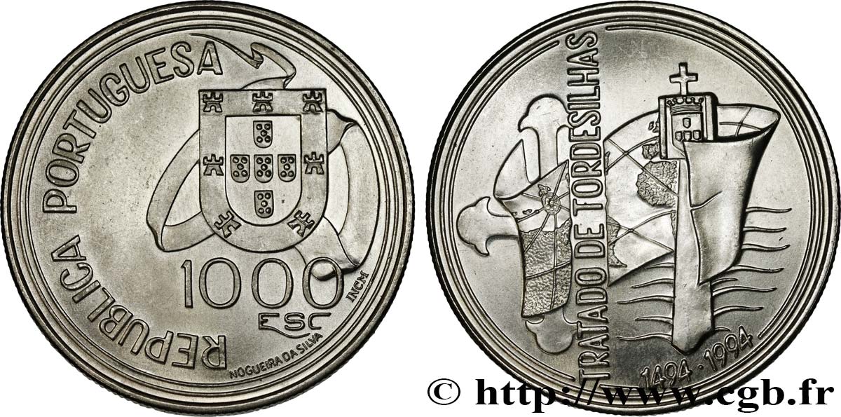 PORTUGAL 1000 Escudos 500e anniversaire du Traité de Tordesilhas 1994  SC 