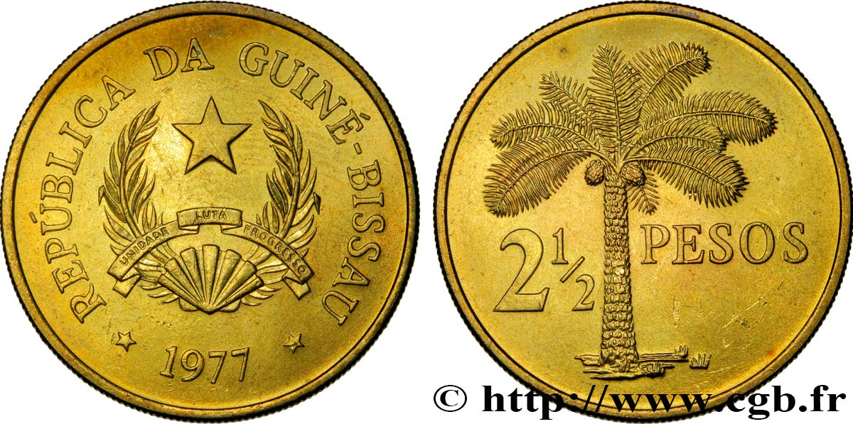 GUINEA-BISSAU 2 1/2 Pesos emblème / palmier 1977  fST 