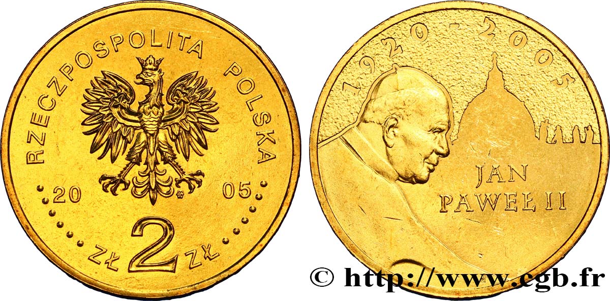 POLONIA 2 Zlote aigle / hommage au pape Jean-Paul II (1920-2005) 2005 Varsovie MS 