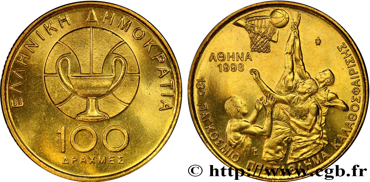 GRIECHENLAND 100 Drachmes 13e championnat du Monde de basketball 1998  fST 