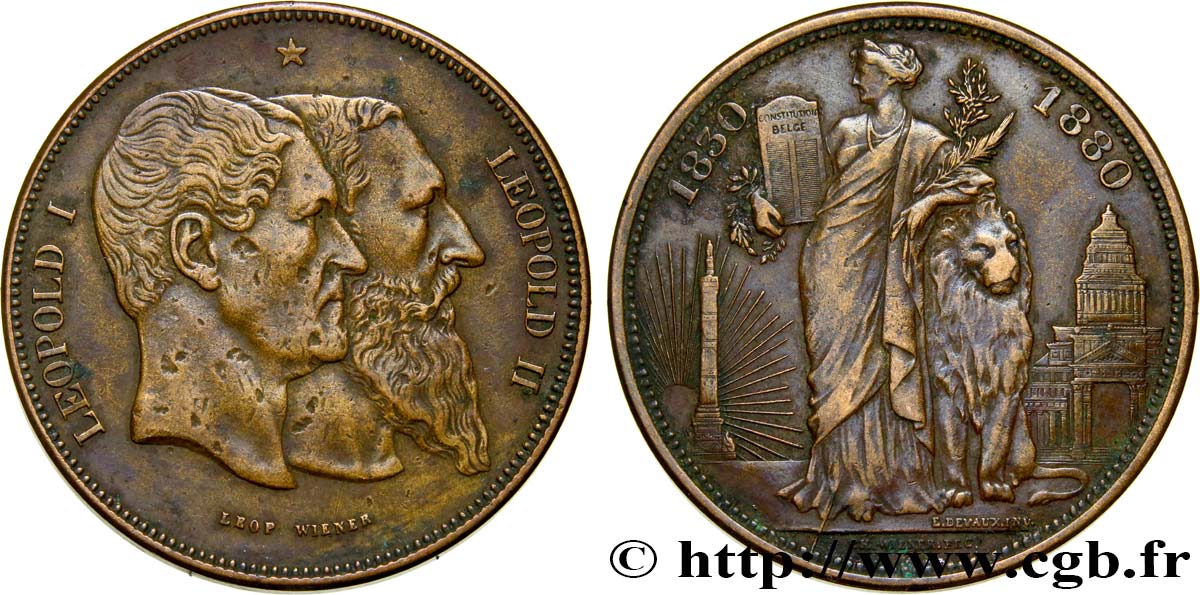 BELGIUM Médaille au module de 5 Francs du 50e anniversaire de l’indépendance 1880 Bruxelles XF 