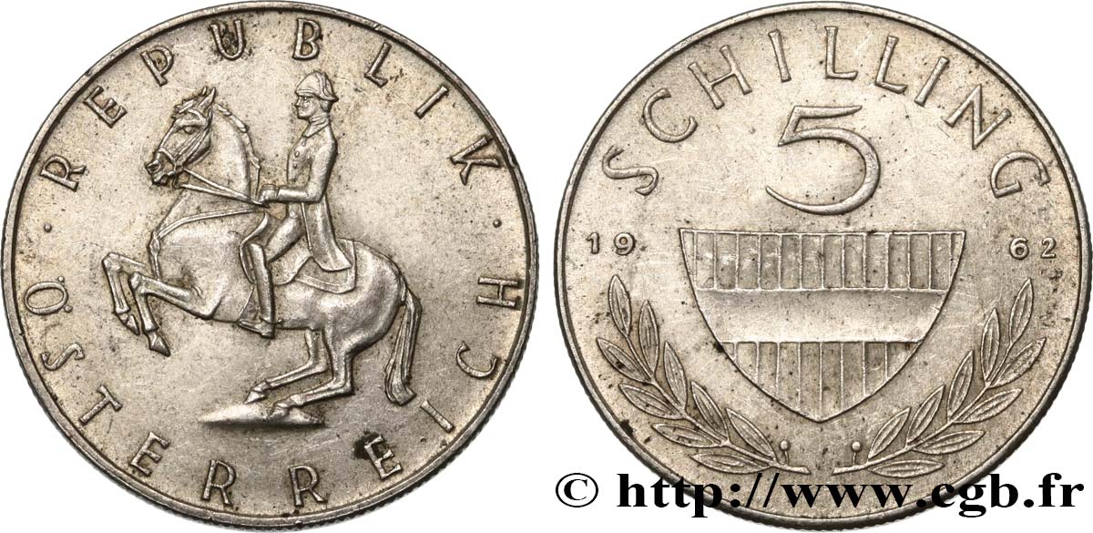 AUSTRIA 5 Schilling cavalier / écu 1962  EBC 