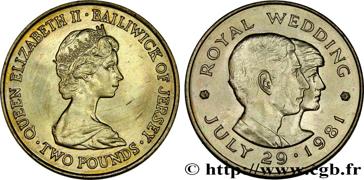 JERSEY 2 Pounds (2 Livres) Élisabeth II / mariage de Charles et Diana 1981  VZ 
