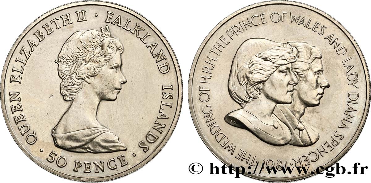 ISOLE FALKLAND 50 Pence Élisabeth II - mariage de Charles et Diana 1981  SPL 