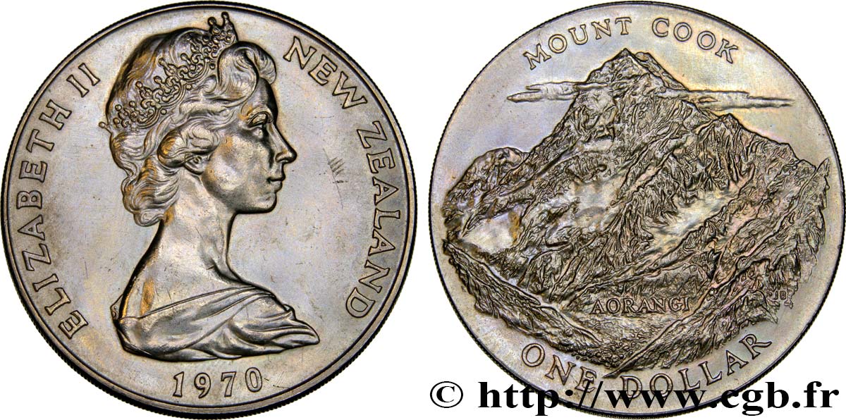 NEW ZEALAND 1 Dollar Elisabeth II / Mont Cook 1970 Canberra MS 