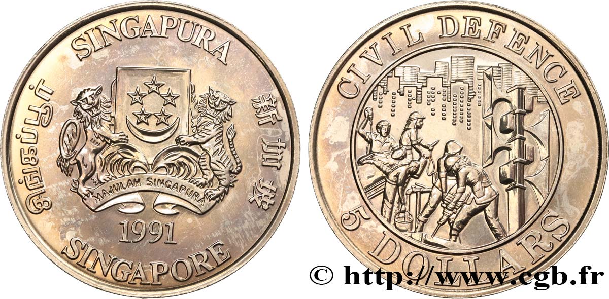 SINGAPUR 5 Dollars Défense Civile 1991  fST 