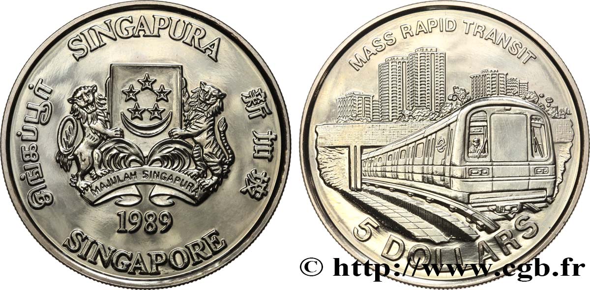 SINGAPUR 5 Dollars Métro de Singapour 1989  fST 