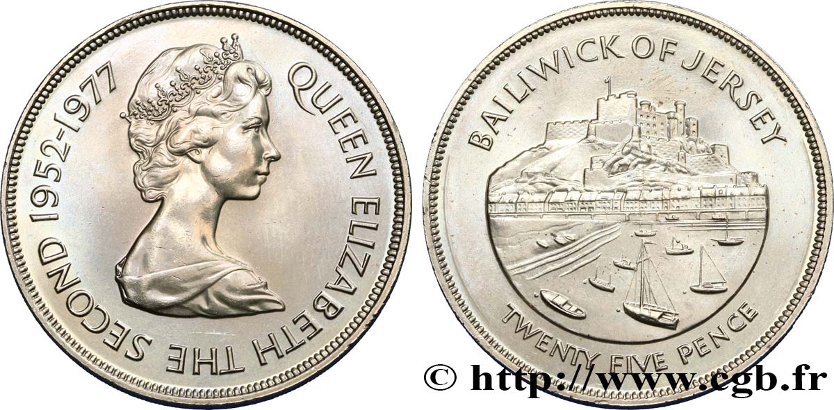 ISLA DE JERSEY 25 Pence Jubilé d’argent d’Elisabeth II 1977  SC 