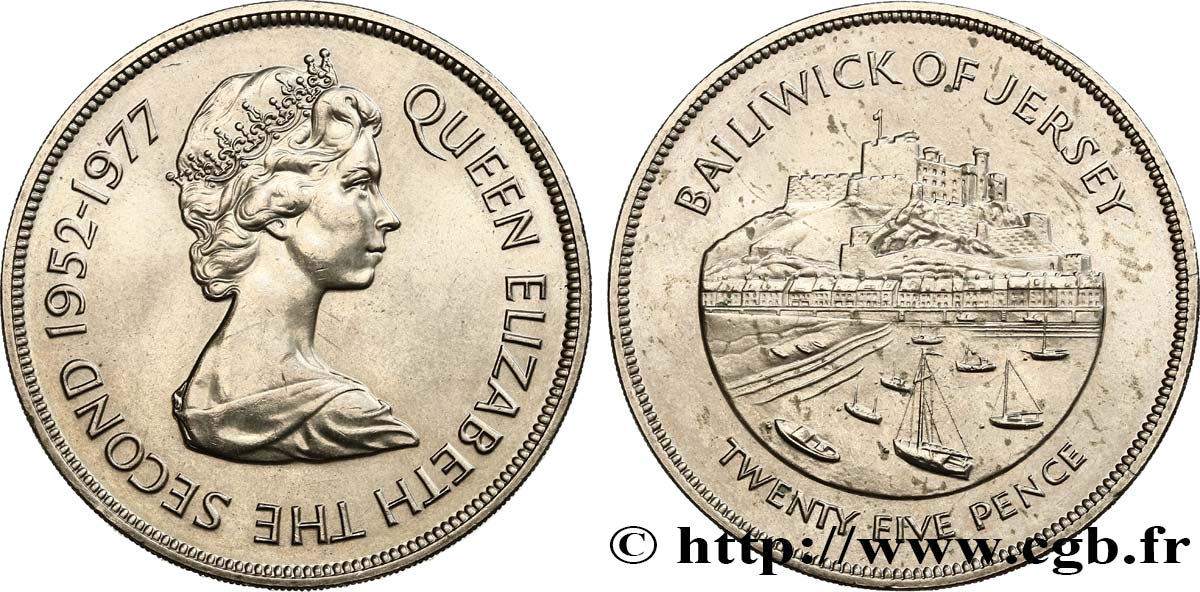 JERSEY 25 Pence Jubilé d’argent d’Elisabeth II 1977  SPL 