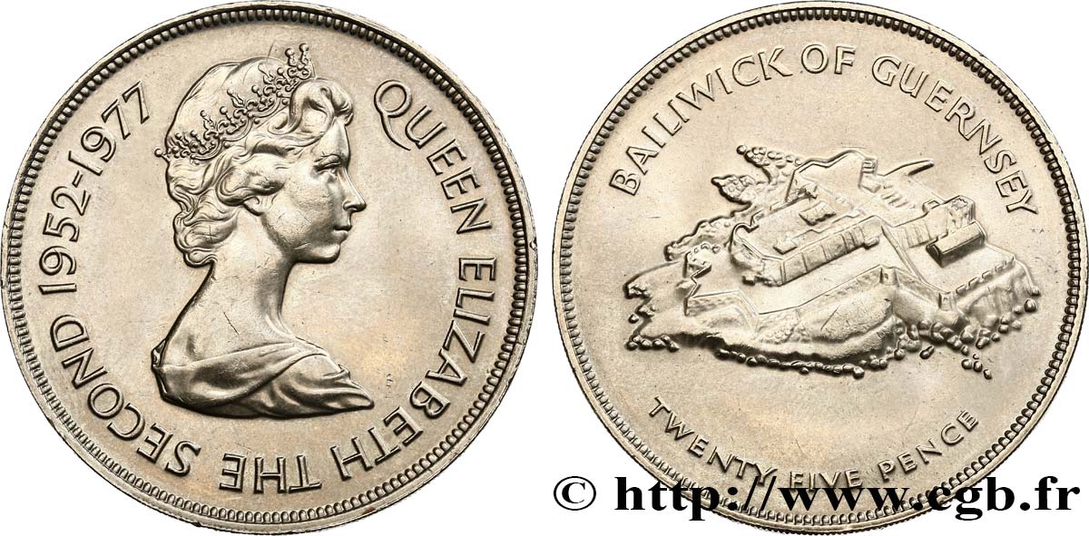 GUERNSEY 25 Pence Elisabeth II, jubilé d’argent / Castle Cornet 1977  SPL 