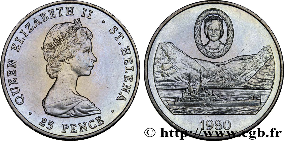 ST HELENA 25 Pence 80e anniversaire de la reine-mère 1980  AU 