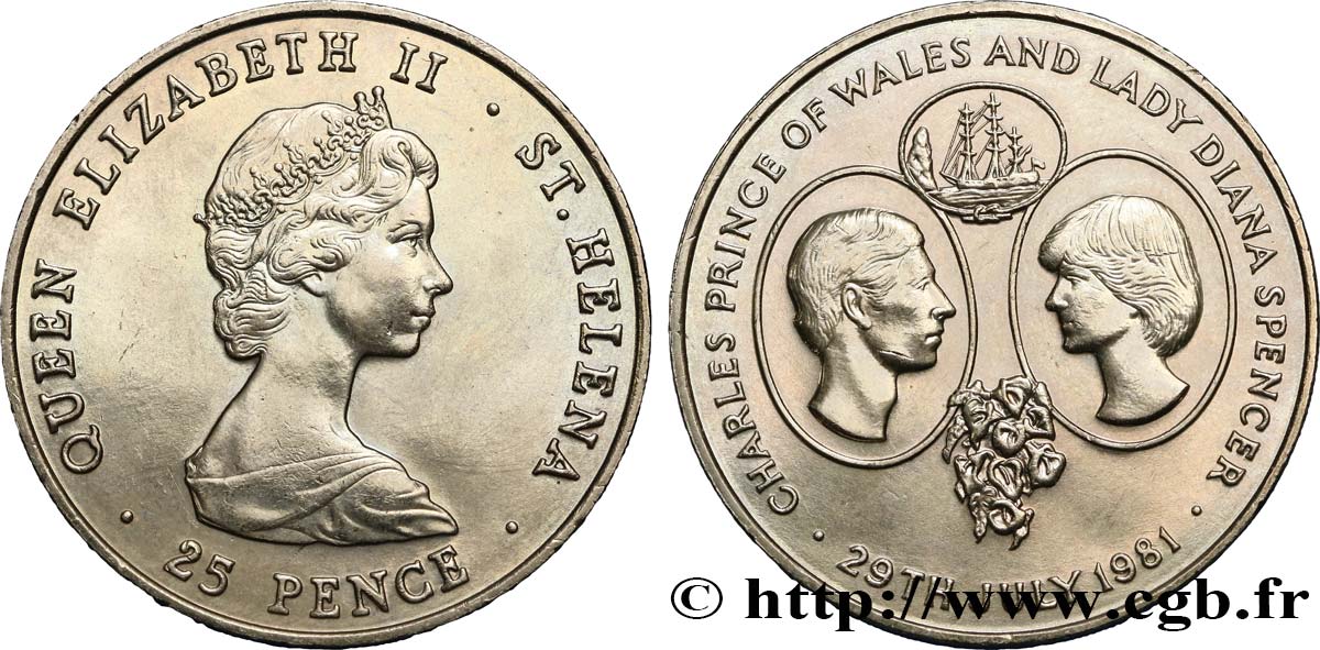ST. HELENA 25 Pence mariage du Prince de Galles et de Lady Diana Spencer 1981  fST 
