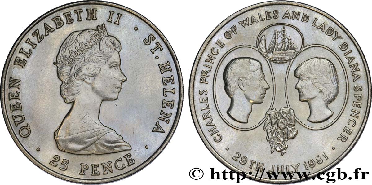 ST HELENA 25 Pence mariage du Prince de Galles et de Lady Diana Spencer 1981  AU 