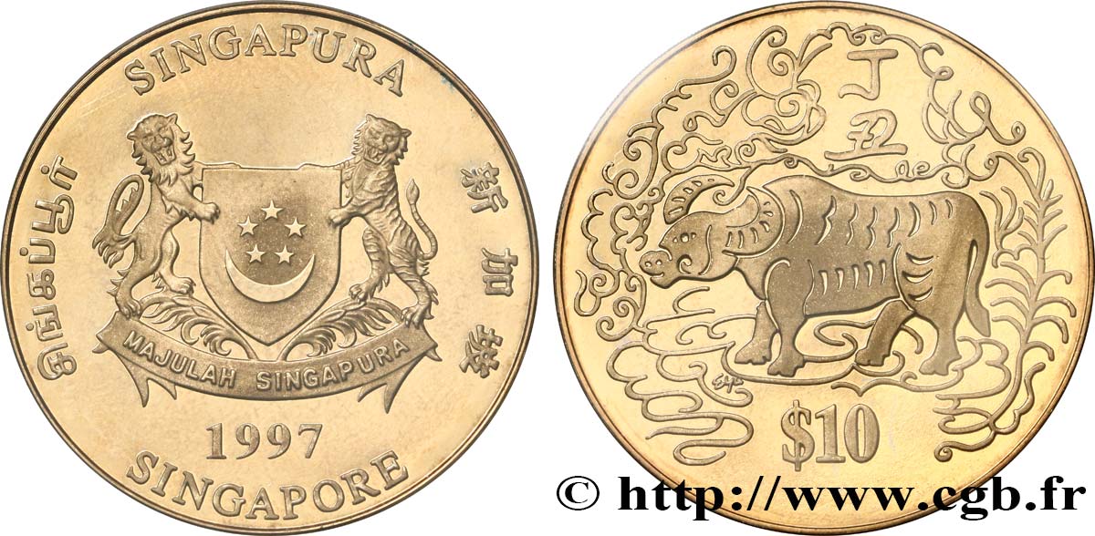 SINGAPORE 10 Dollars année du buffle 1997  FDC 