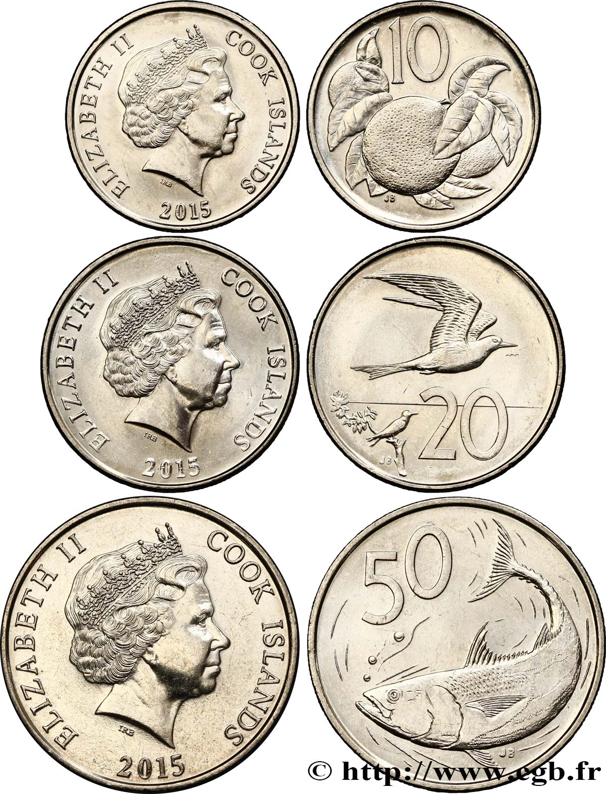 ISOLE COOK Lot de 3 monnaies 10, 20 et 50 Cents 2015  MS 