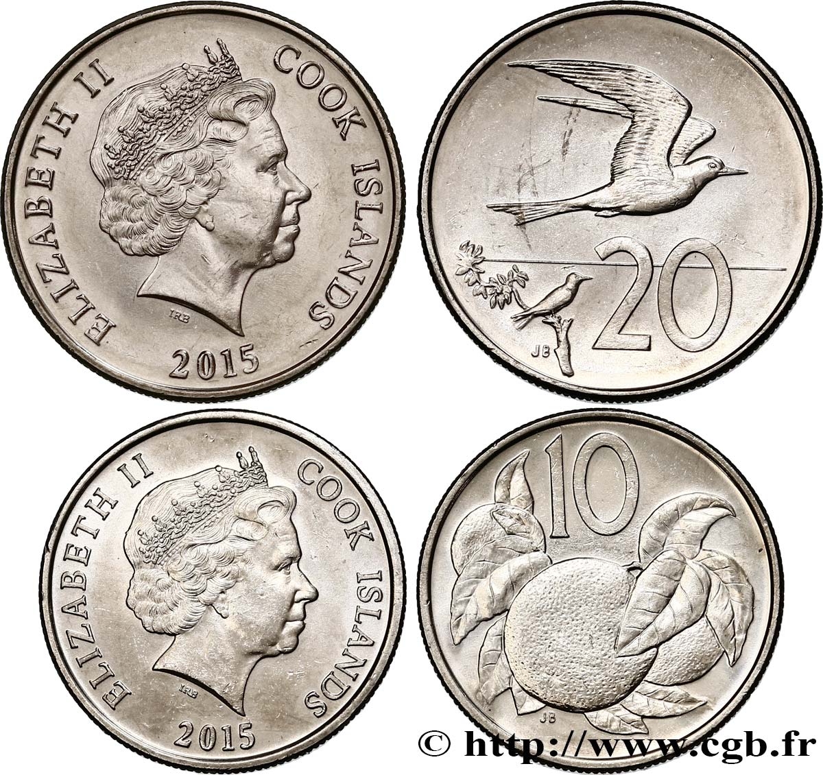 ISOLE COOK Lot de 2 monnaies 10 et 20 Cents 2015  MS 