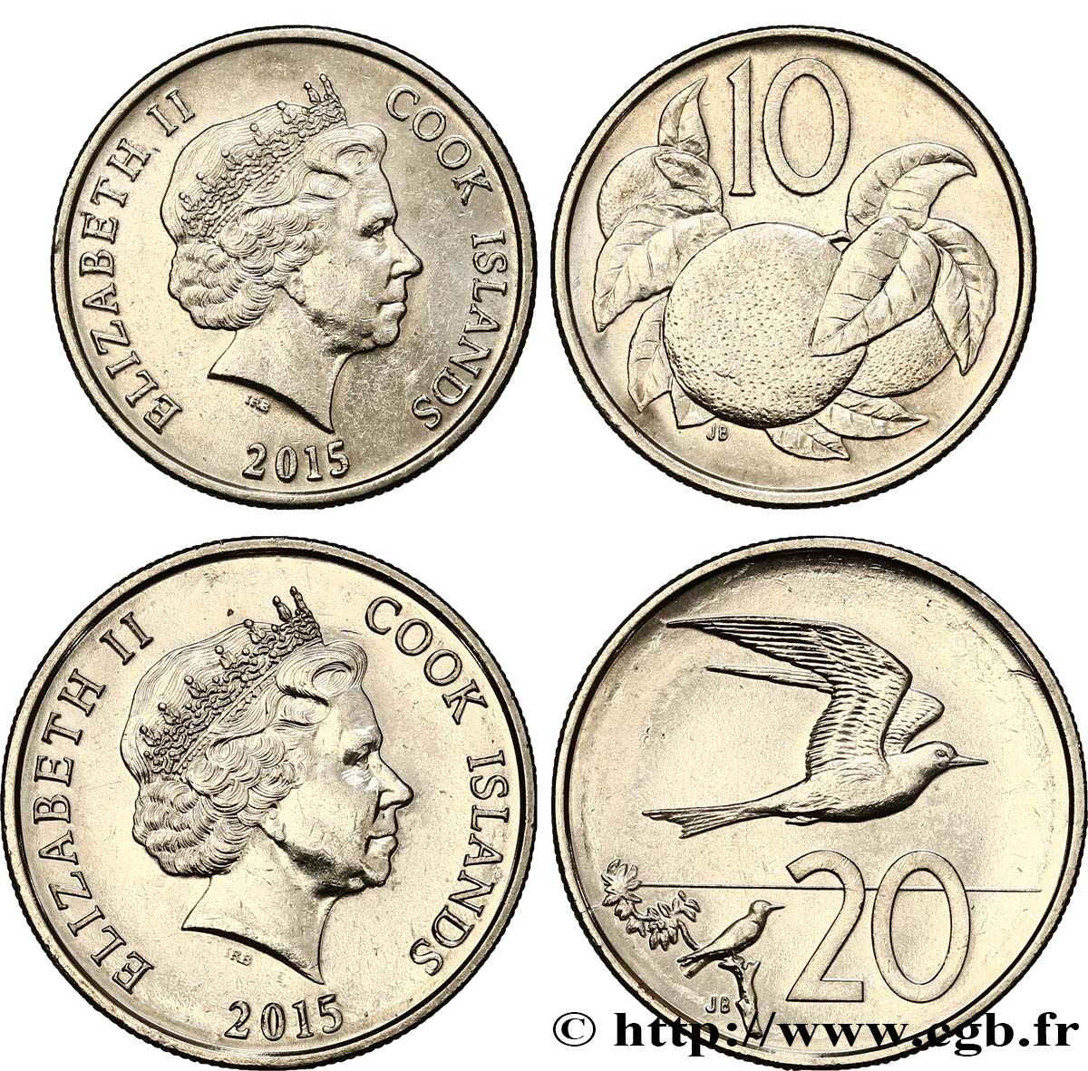 COOK INSELN Lot de 2 monnaies 10 et 20 Cents 2015  fST 