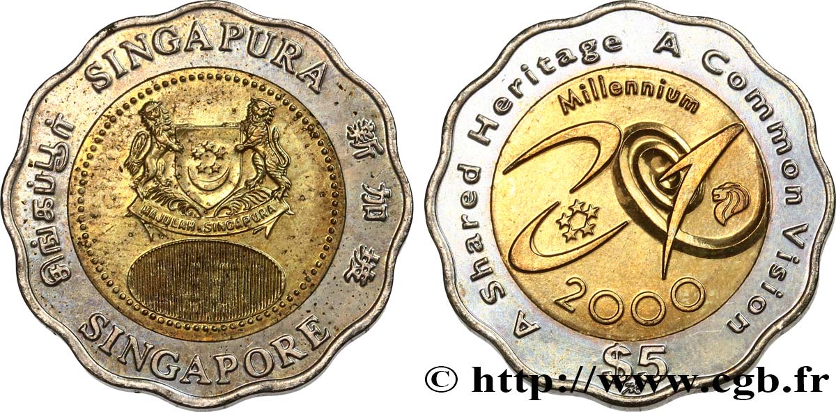SINGAPORE 5 Dollars Millénium (millénaire) 2000 Singapour AU 