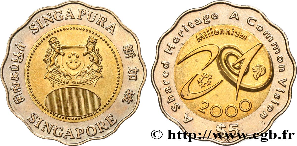 SINGAPORE 5 Dollars Millénium (millénaire) 2000 Singapour AU 
