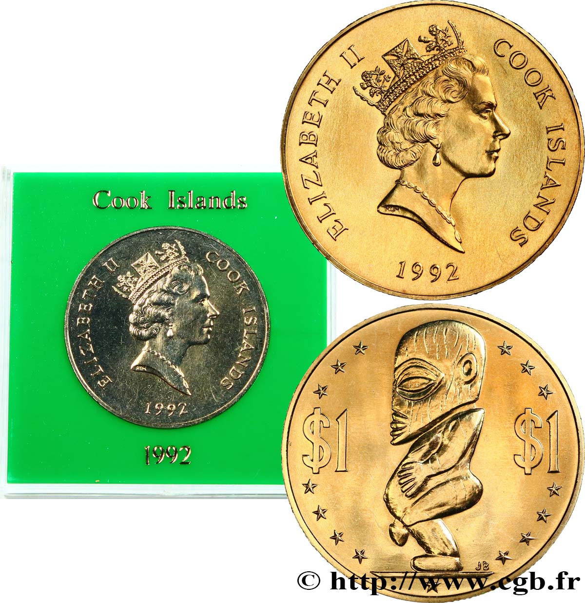 ÎLES COOK  1 Dollar Elisabeth II / statue de Tangaroa, Dieu de la création 1992  FDC 