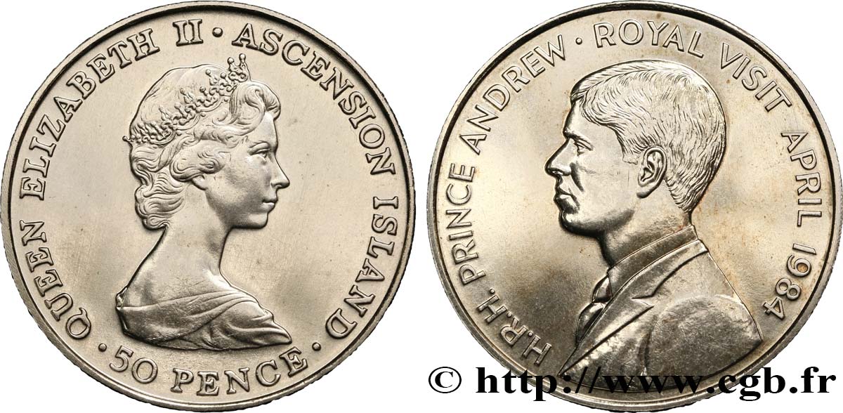 ASCENSION 50 Pence visite du Prince Andrew 1984  SPL 