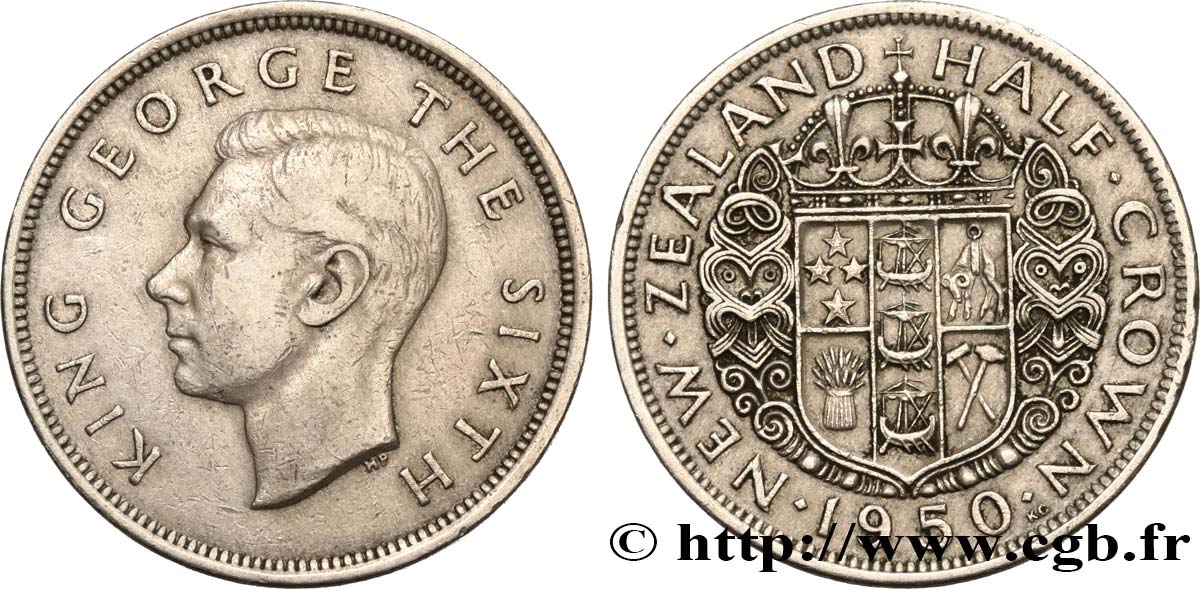 NUOVA ZELANDA
 1/2 Crown Georges VI / armes couronnée 1950  BB 