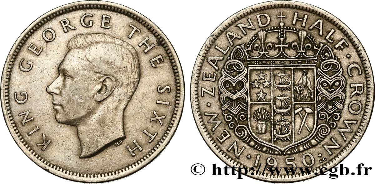 NUOVA ZELANDA
 1/2 Crown Georges VI / armes couronnée 1950  BB 