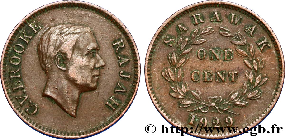 SARAWAK 1 Cent Sarawak Rajah C.V. Brooke 1929 Heaton - H SS 