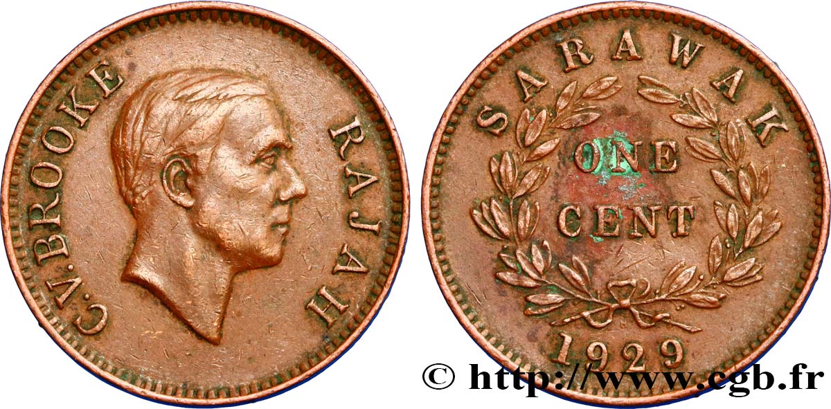 SARAWAK 1 Cent Sarawak Rajah C.V. Brooke 1929 Heaton - H TTB 