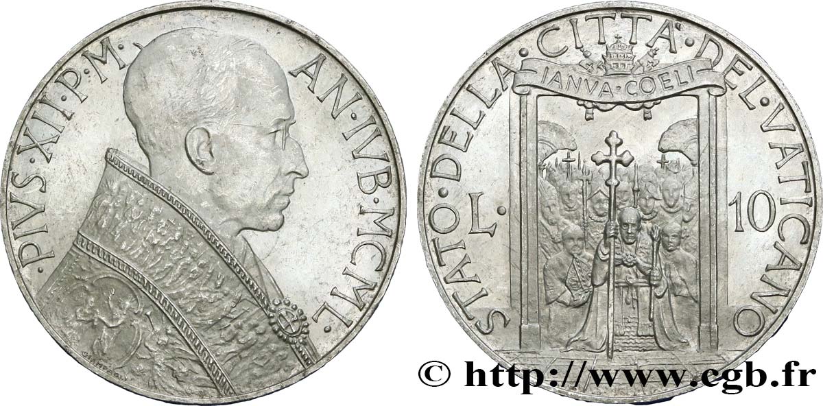 VATICAN AND PAPAL STATES 10 Lire Pie XII an XII / Année Sainte 1950  MS 