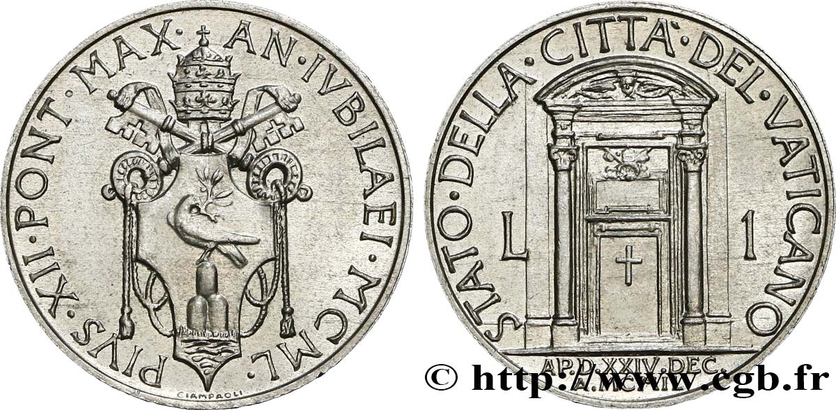 VATICAN AND PAPAL STATES 1 Lire Pie XII an XII / Année Sainte 1950  MS 