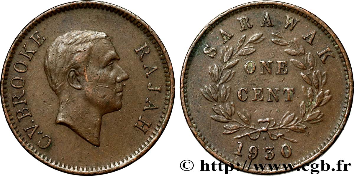 SARAWAK 1 Cent Sarawak Rajah C.V. Brooke 1930 Heaton - H SS 