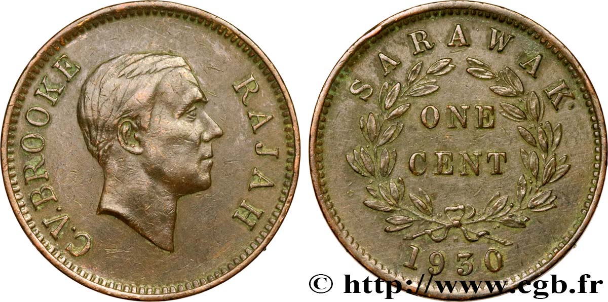 SARAWAK 1 Cent Sarawak Rajah C.V. Brooke 1930 Heaton - H TTB 