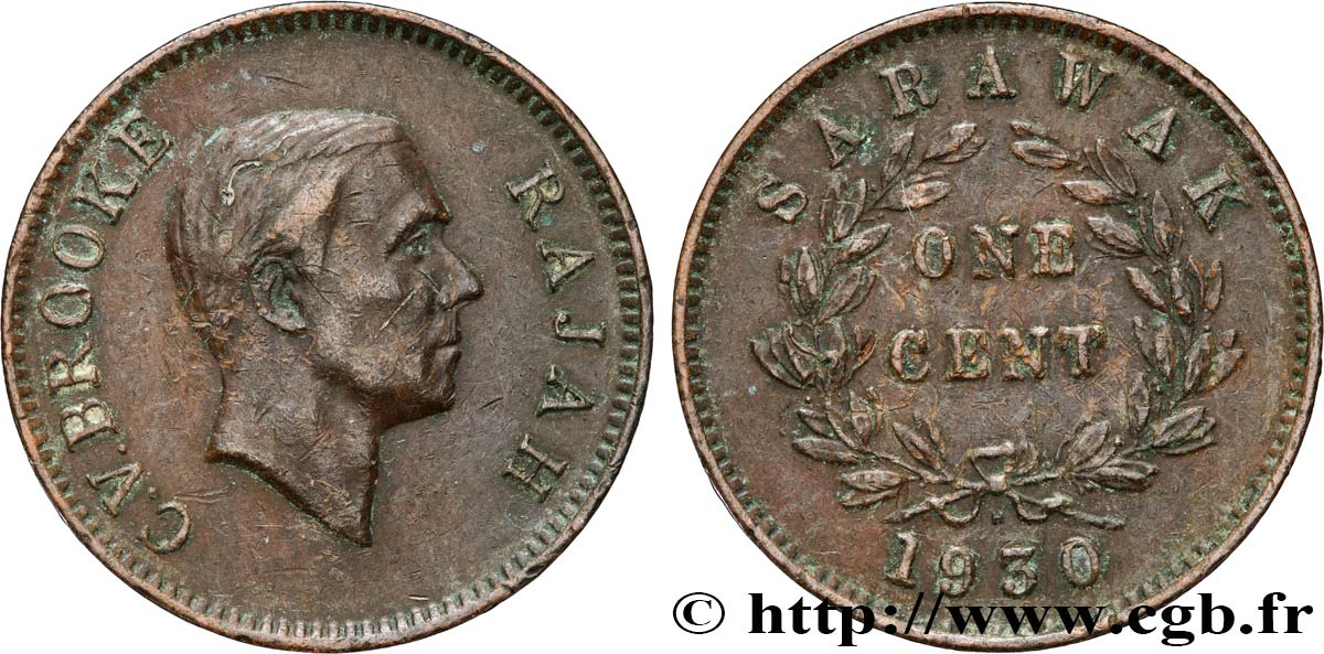 SARAWAK 1 Cent Sarawak Rajah C.V. Brooke 1930 Heaton - H TTB 