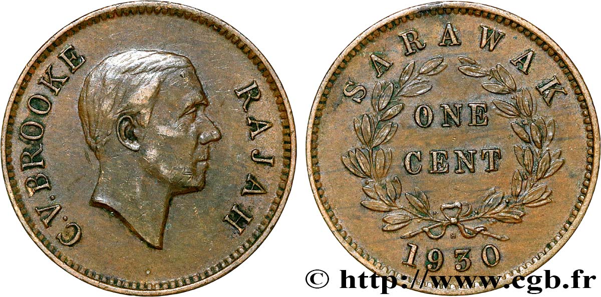 SARAWAK 1 Cent Sarawak Rajah C.V. Brooke 1930 Heaton - H TTB 